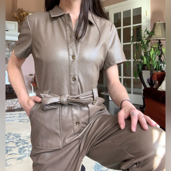 NWOT 7 for All Mankind Vegan Leather Jumpsuit - Picture 4 of 16